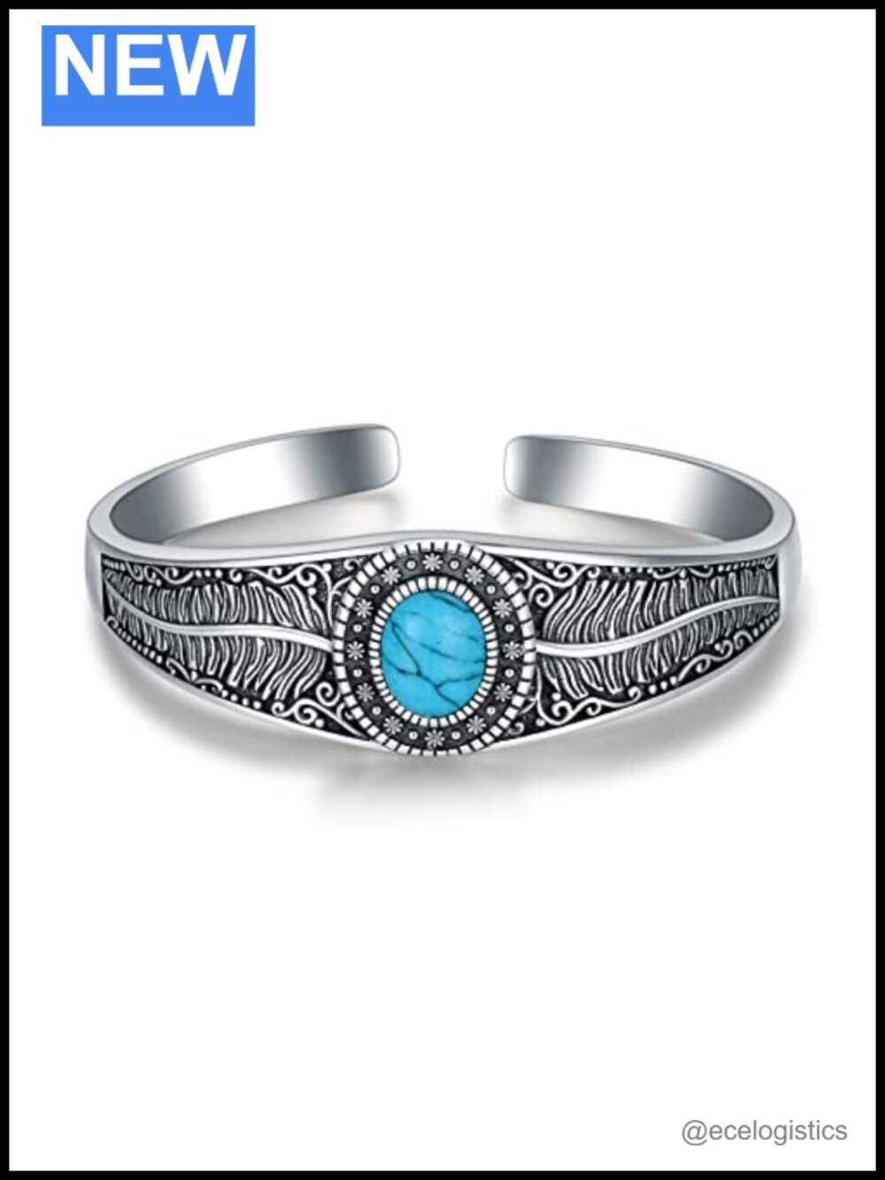 925 Sterling Silver Turquoise Cuff Bracelet Handmade Feather Bangle